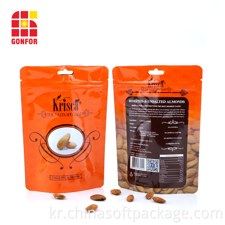 Aluminum Pouch For Nuts Almonds Packaging With Butterfly Hole